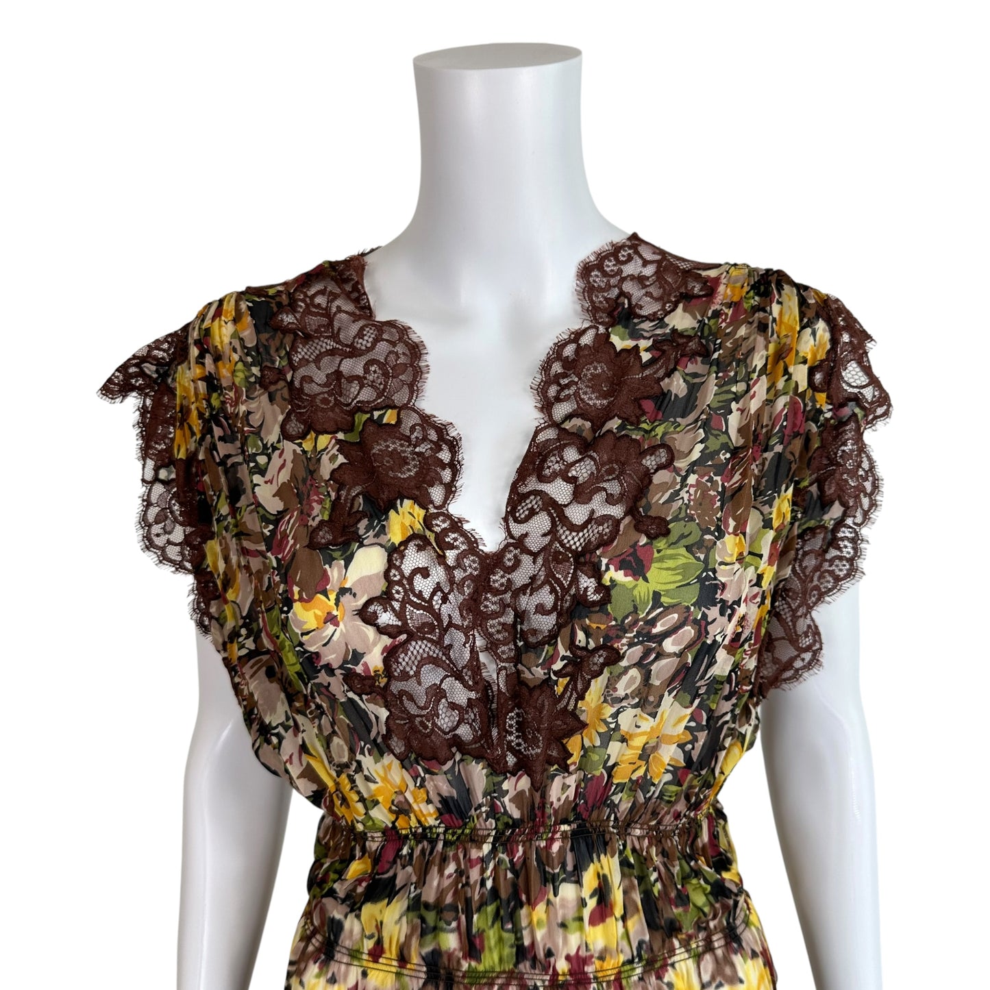 Jean Paul Gaultier Multicolor Floral Sheer Silk & Lace Side-Slit Mini Dress