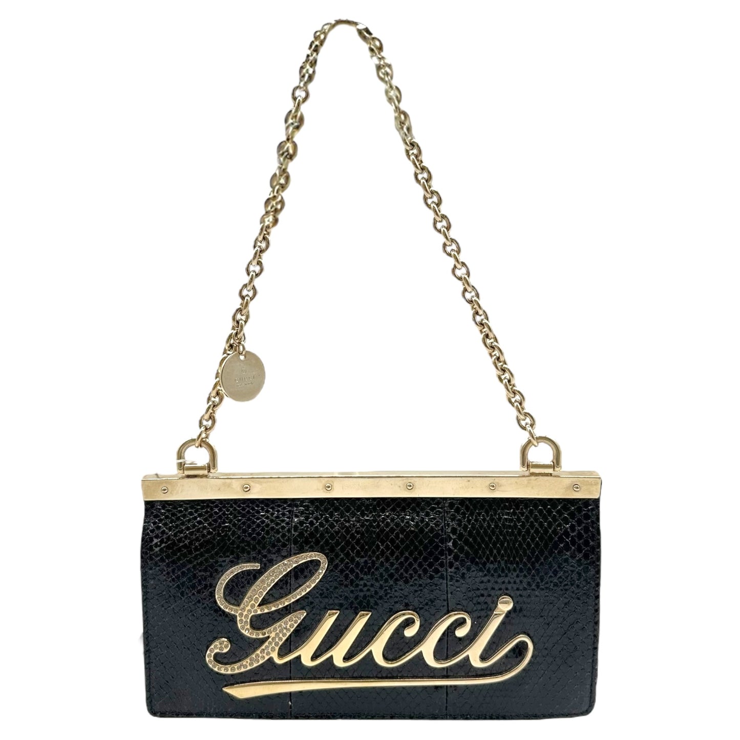 Gucci Black Python & Crystal Logo Mini Bag