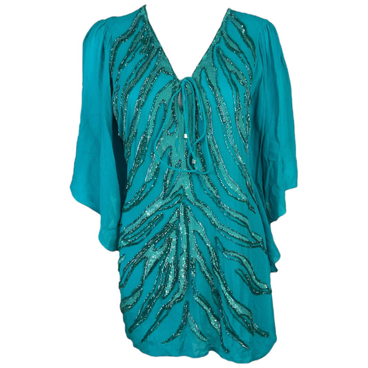 Roberto Cavalli Teal Silk Beaded Blouse Top NEW - Outfit Repeater