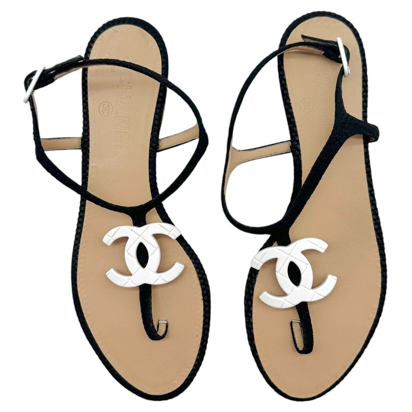 Chanel Black & White CC Logo Flat Thong Sandals