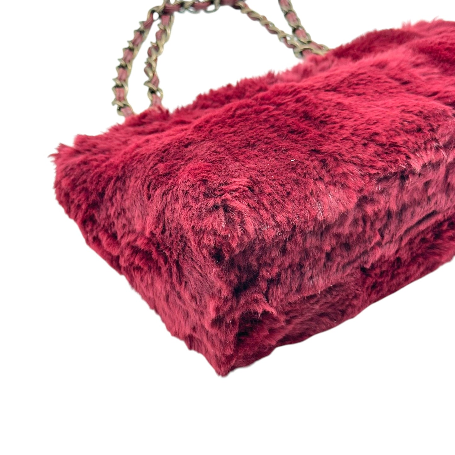 Chanel Burgundy Rabbit Fur Shoulder Tote Bag