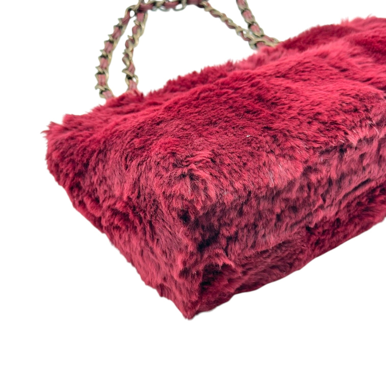 Chanel Burgundy Rabbit Fur Shoulder Tote Bag