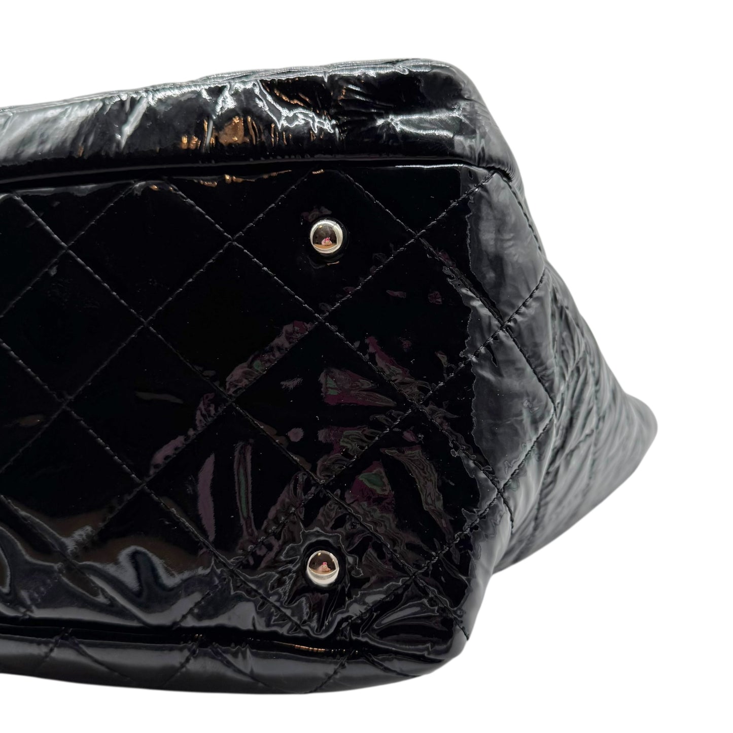 Chanel Black Patent Matelasse Quilted Leather Chain Strap Tote Bag 2009-10 - Outfit Repeater