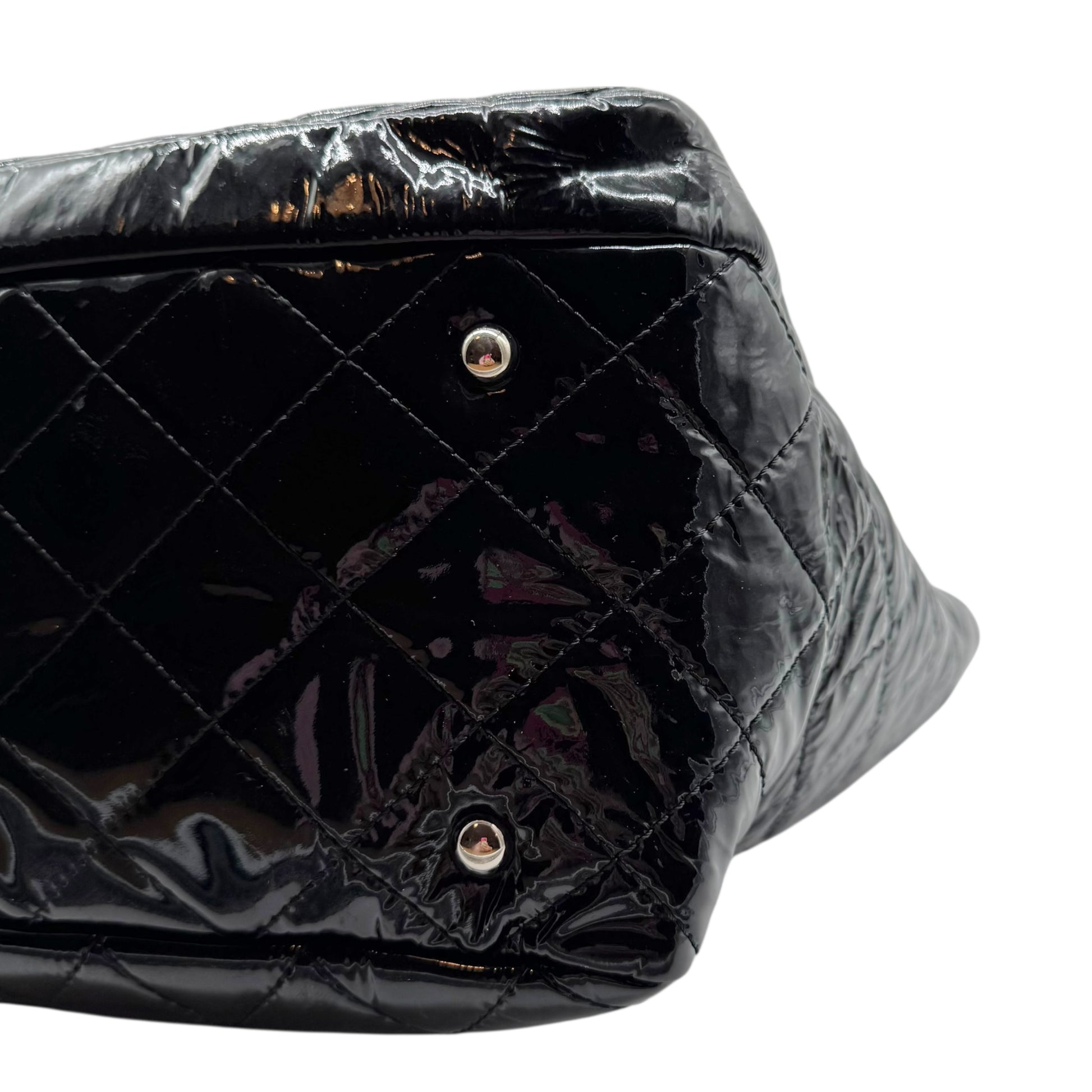 Chanel Black Patent Matelasse Quilted Leather Chain Strap Tote Bag 2009-10 - Outfit Repeater