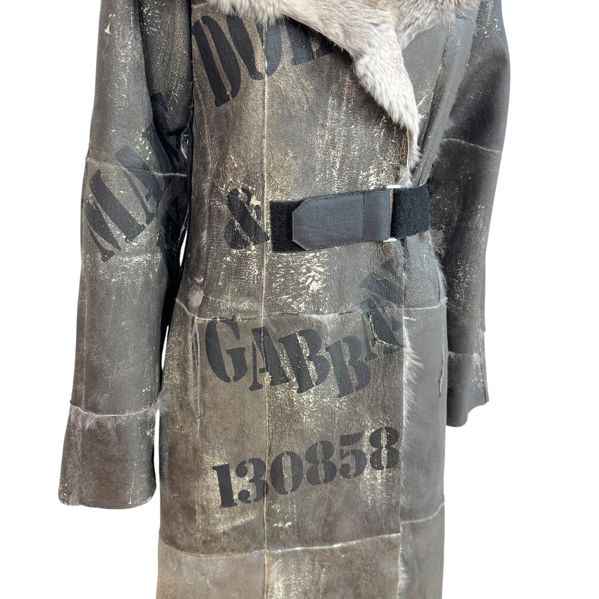 Dolce & Gabbana Gray Rabbit Fur Patchwork Mid-Length Coat