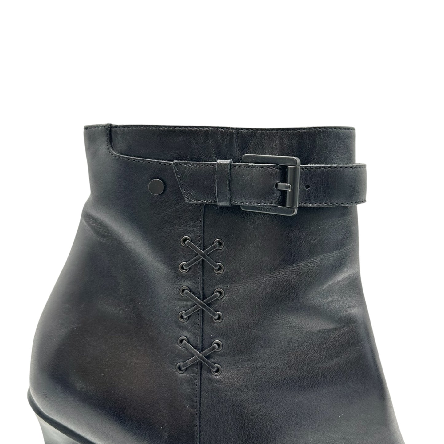 Gucci by Tom Ford Black Lace-Up Heeled Boots