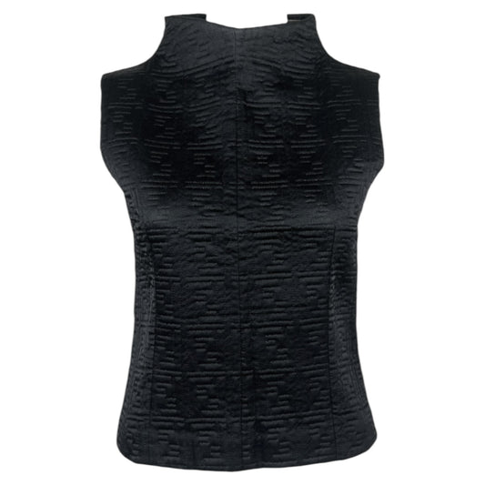 Fendi Black Zucchino Monogram Embroidered Silk Mock-Neck Top - Outfit Repeater