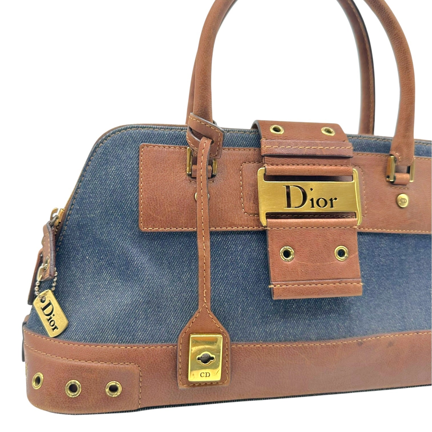 Christian Dior Denim Brown Leather Handbag