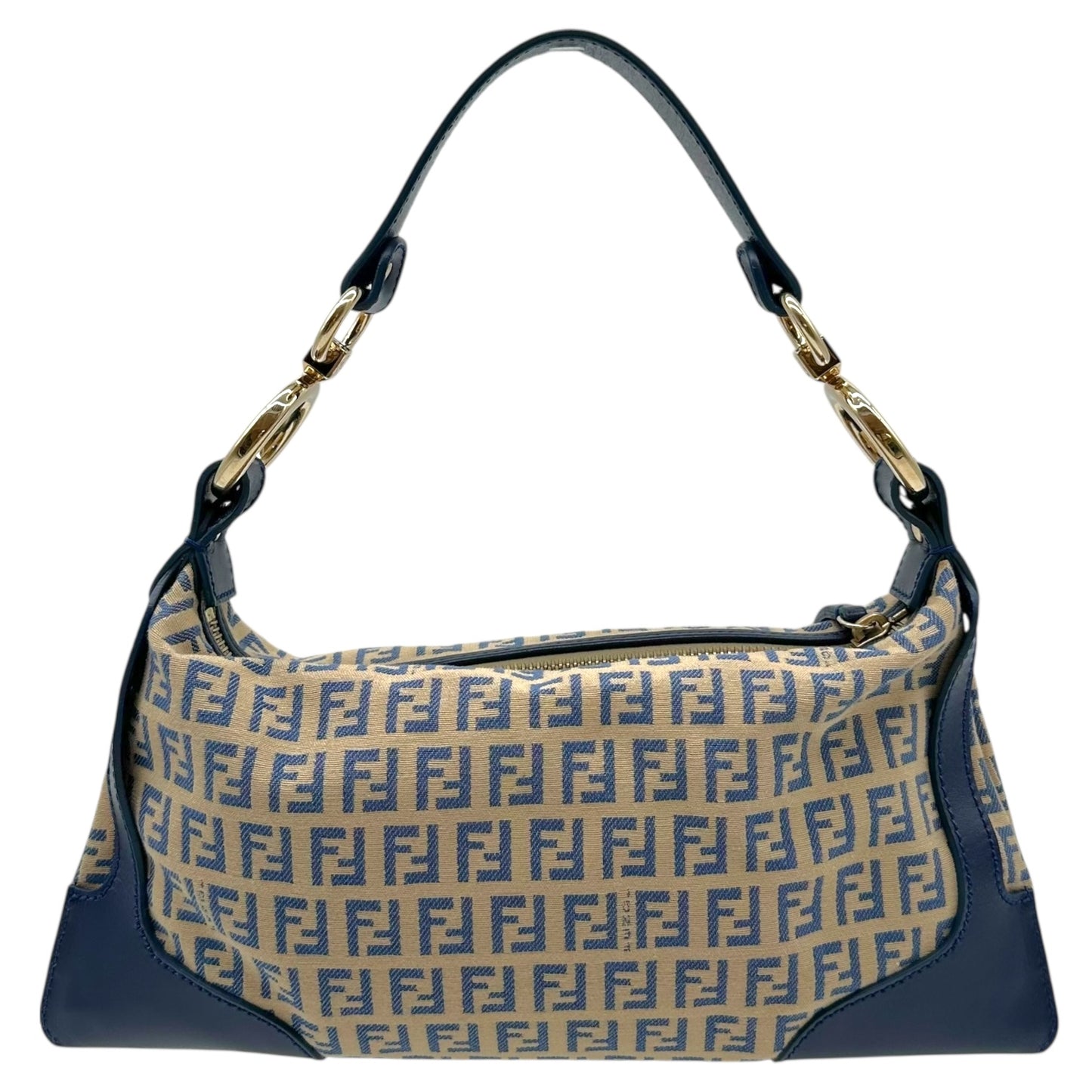 Fendi Blue Zucchino Monogram Leather Trim Shoulder Bag