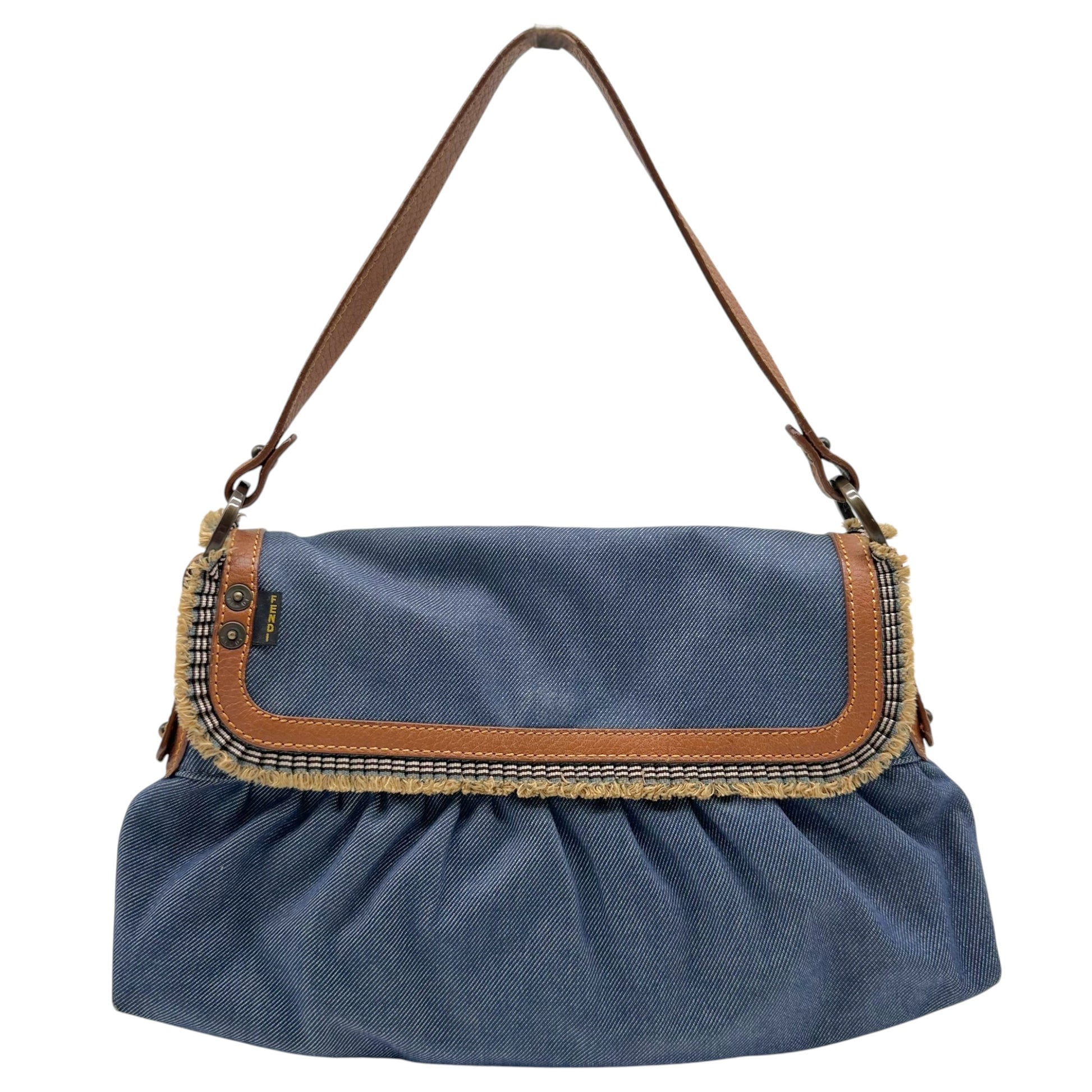 Fendi Chef Shoulder Bag Denim Tan Leather