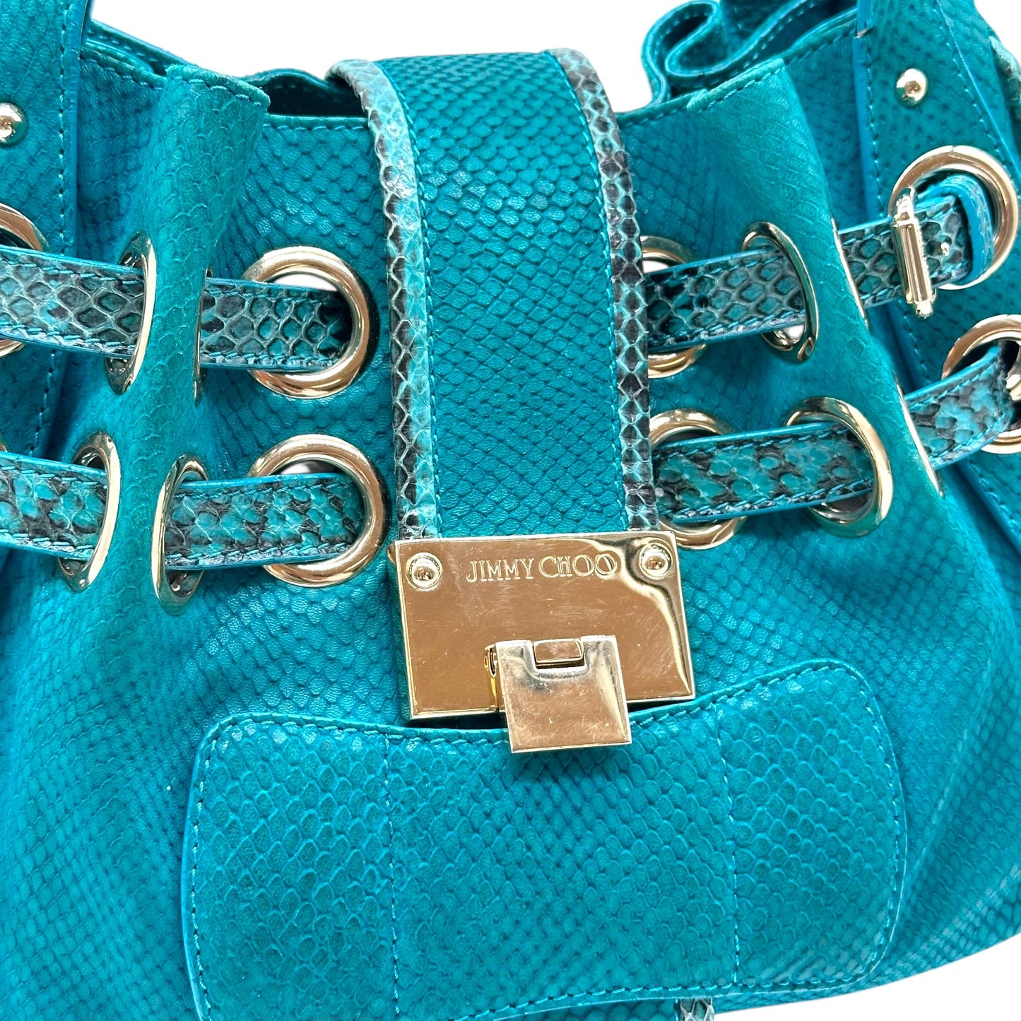 Jimmy Choo Turquoise Suede & Python Trim Shoulder Bag