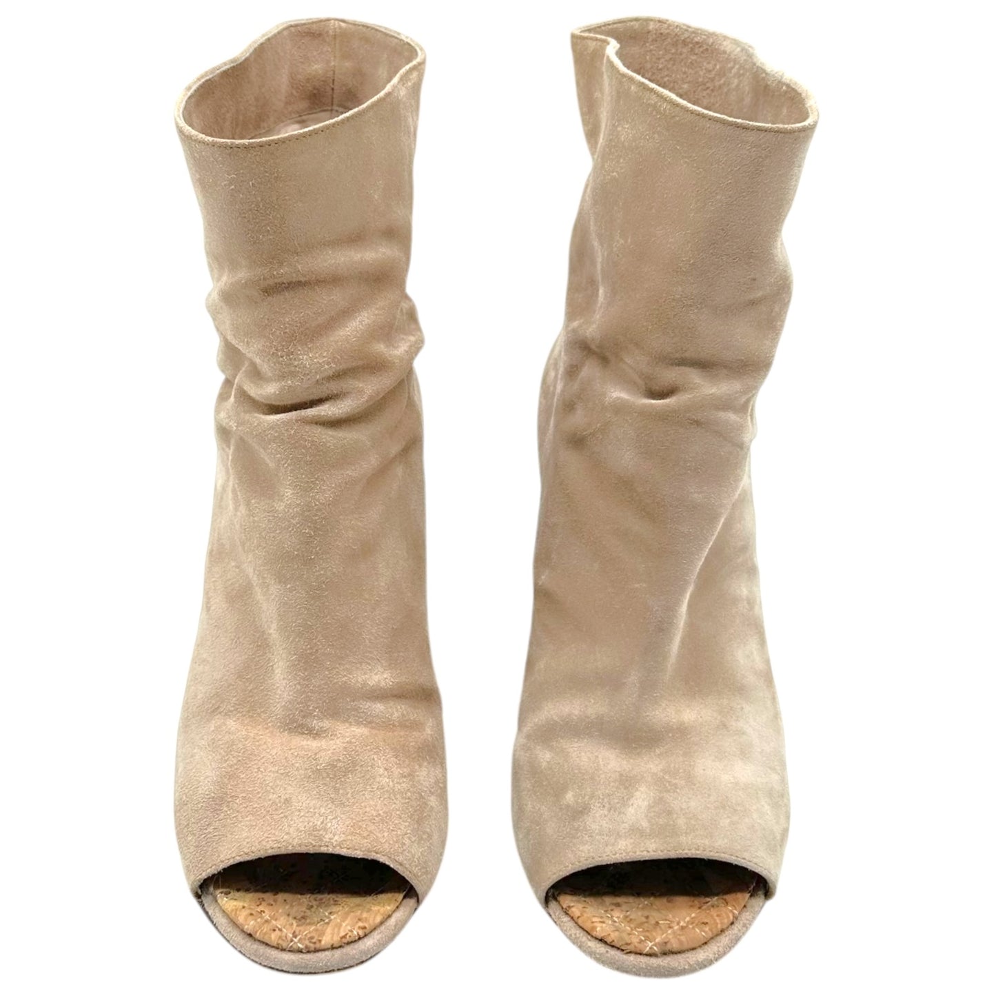 Chanel Open-Toe Wedge Heels Beige Suede Size 38