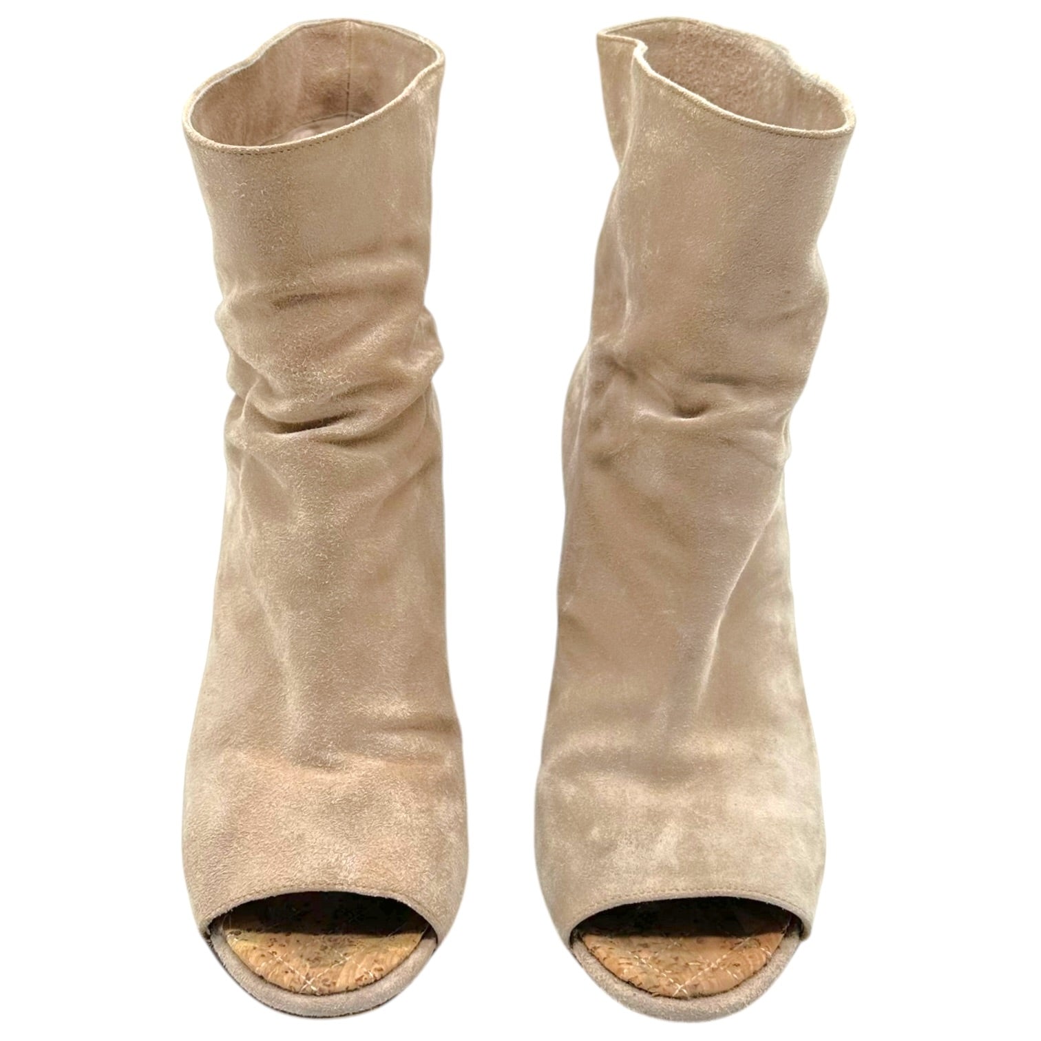 Chanel Open-Toe Wedge Heels Beige Suede Size 38
