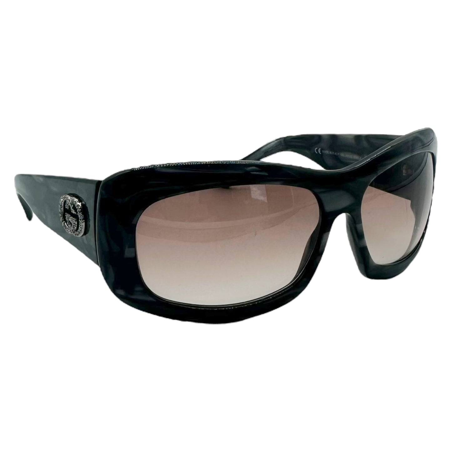 Gucci 6015 Crystal Logo Gray Pearlescent Oversized Sunglasses