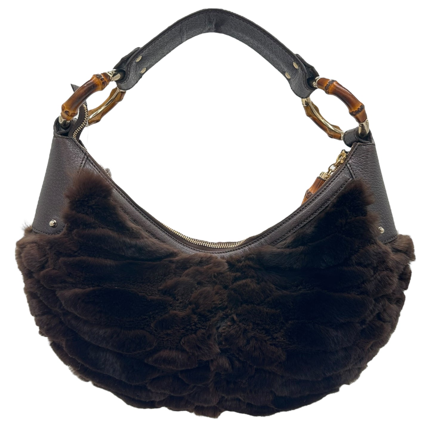 Gucci Brown Fur & Bamboo Crescent Shoulder Bag - Outfit Repeater