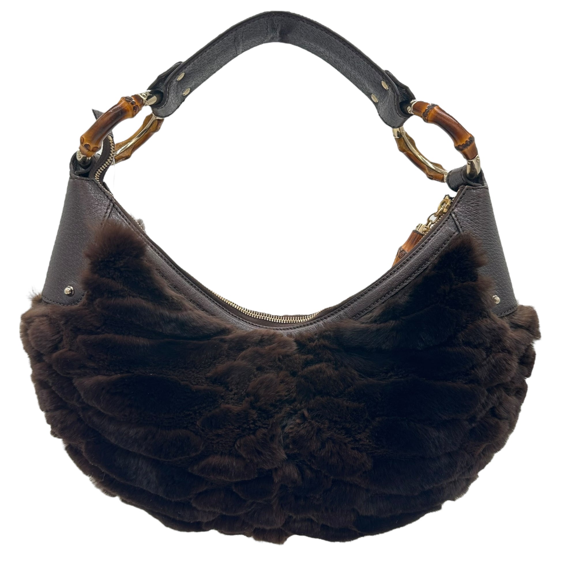 Gucci Brown Fur & Bamboo Crescent Shoulder Bag - Outfit Repeater