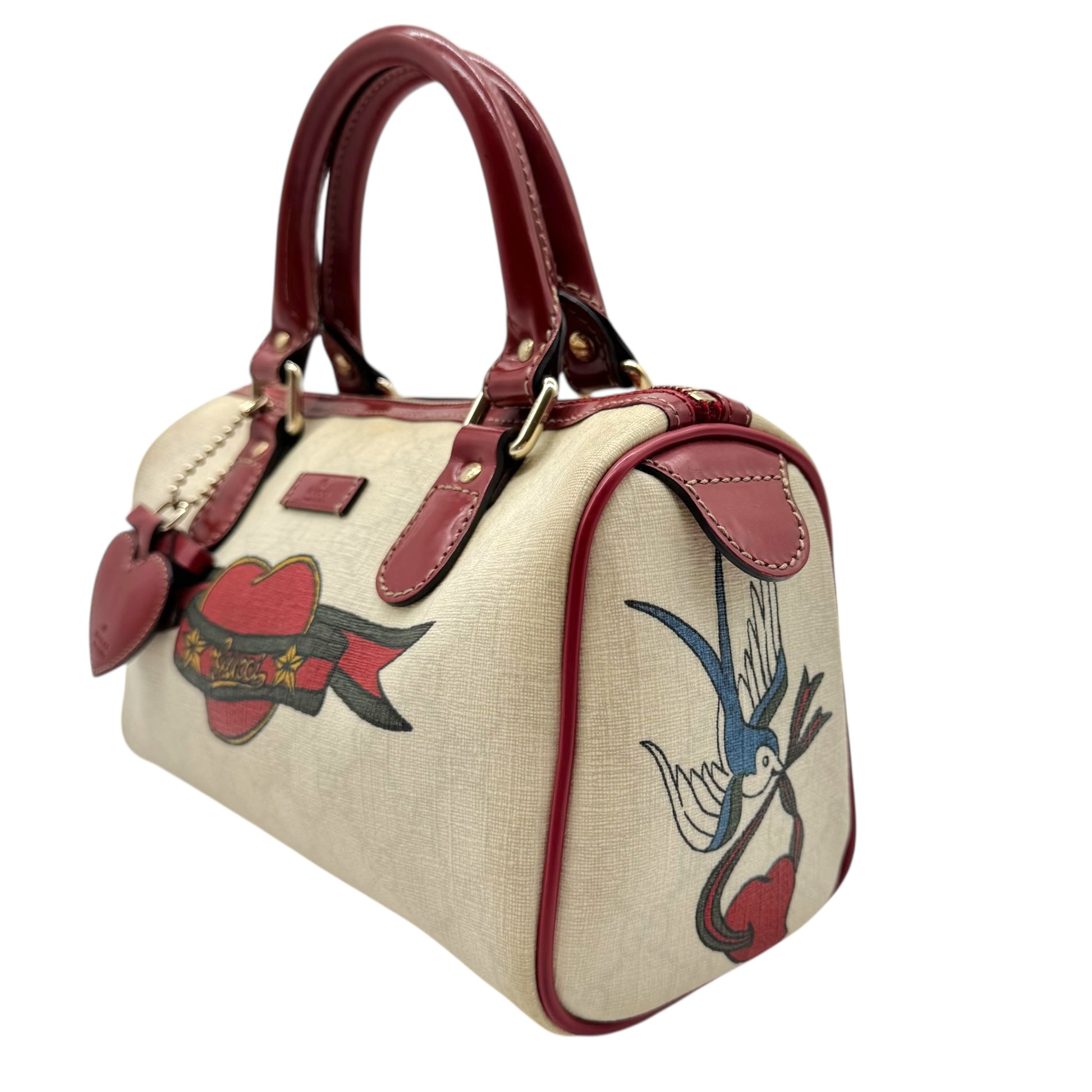 Gucci x UNICEF Red & White Tattoo Heart Mini Boston Bag - Outfit Repeater