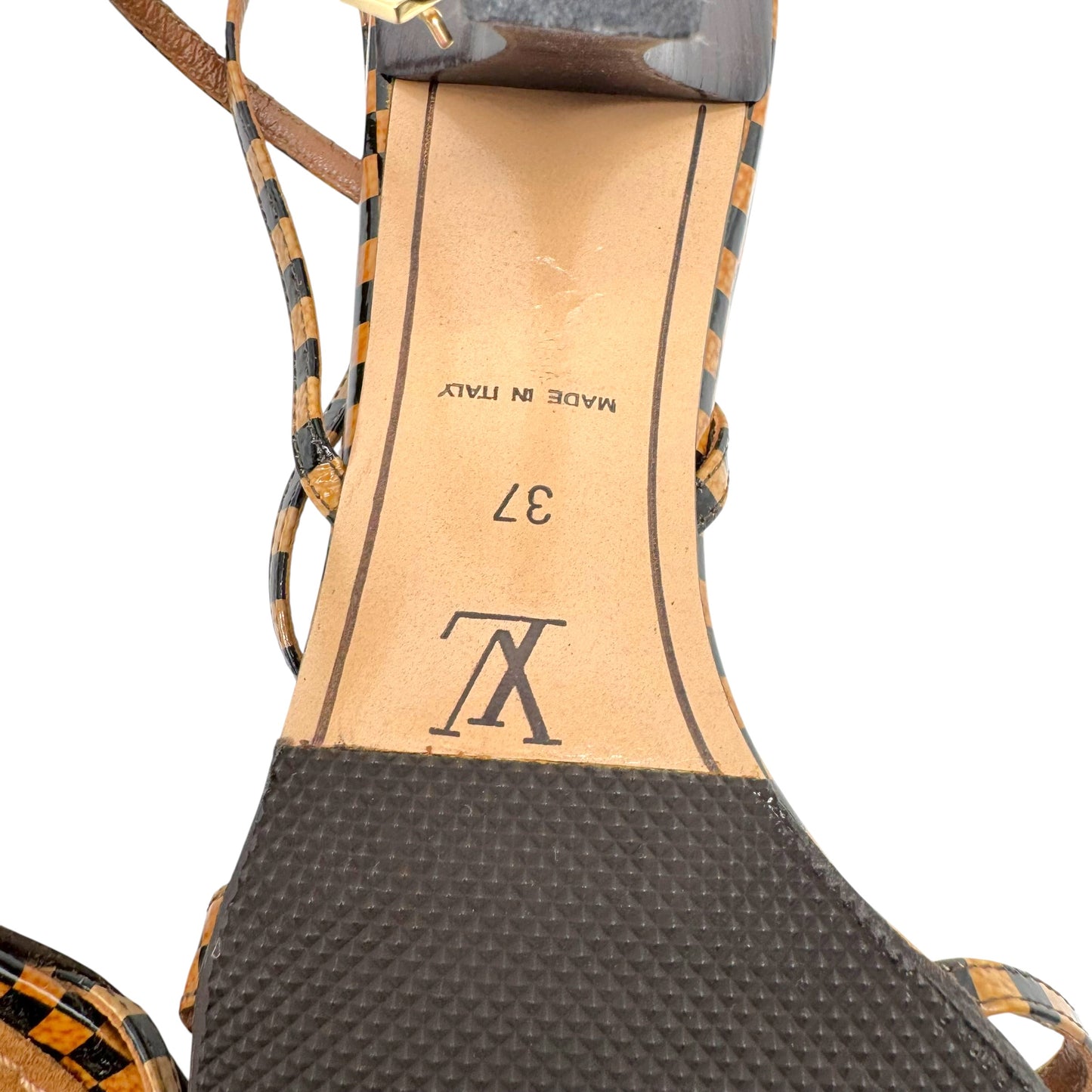 Louis Vuitton Damier Ebene Brown Strappy Heeled Sandals