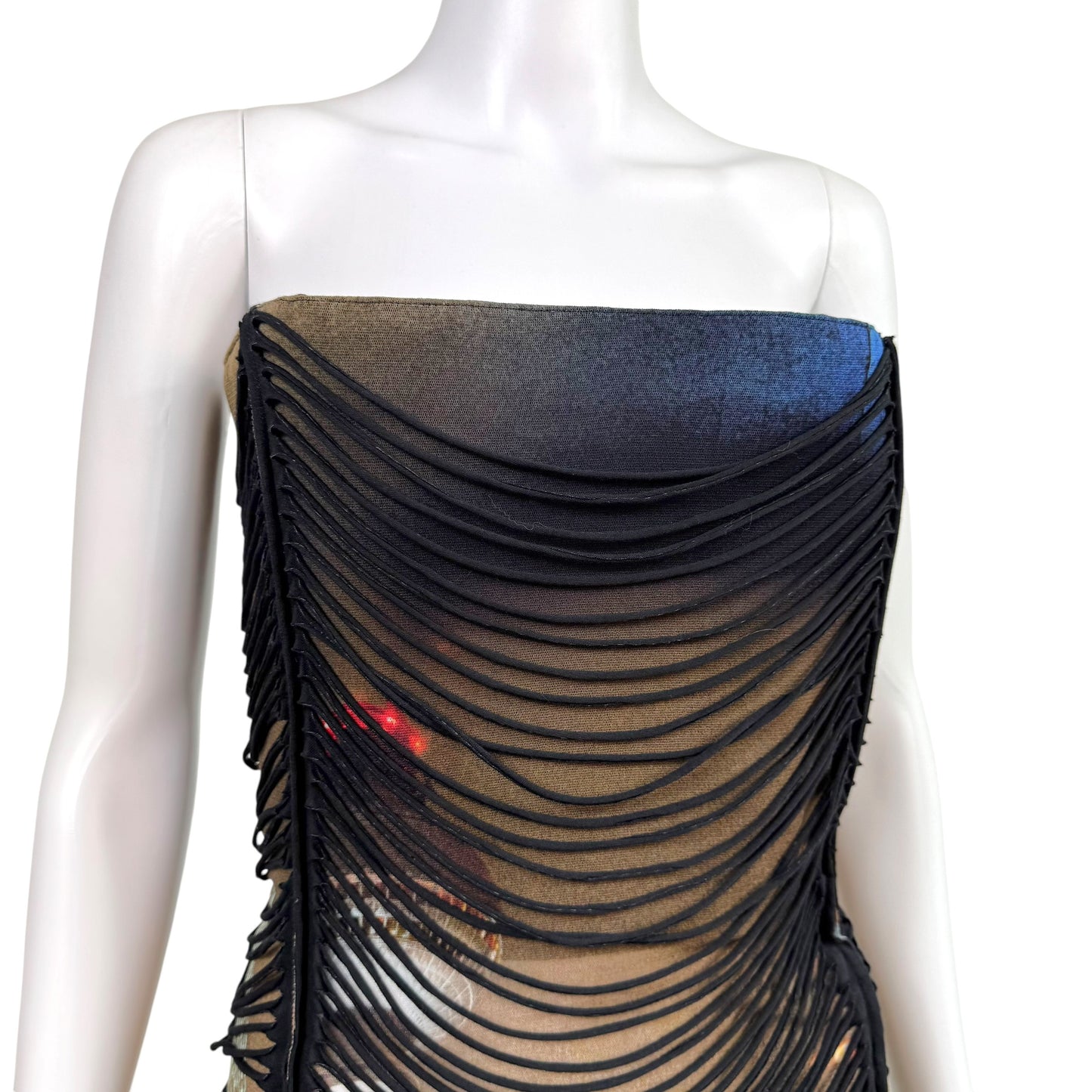Jean Paul Gaultier x Shayne Oliver Slashed Overlay Corseted Mesh Mini Dress