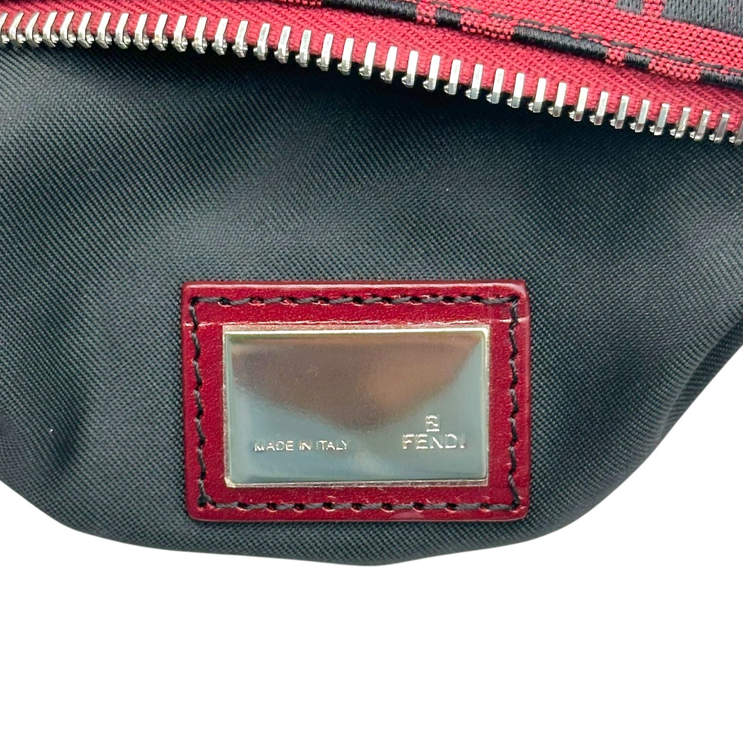 Fendi Red & Black Zucchino & Etched Leather Oyster Shoulder Bag