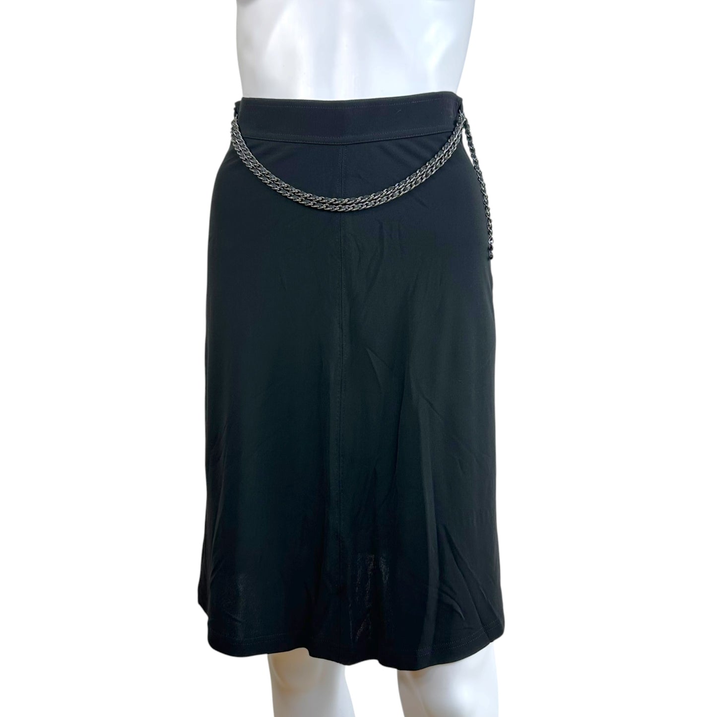 Chanel Black Waist Logo Chain Belted Midi Skirt