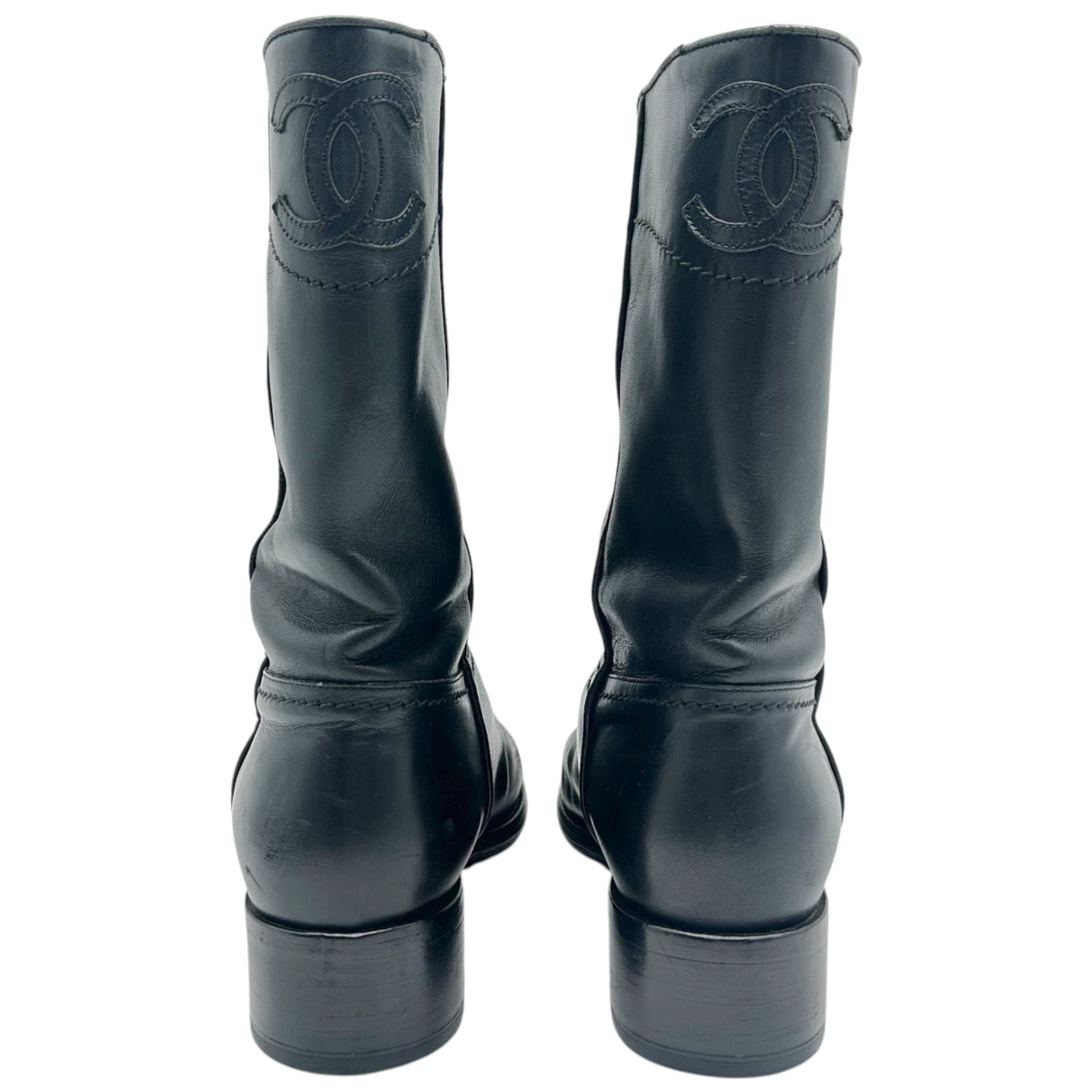 Chanel Black Leather Western Boots with CC Logo