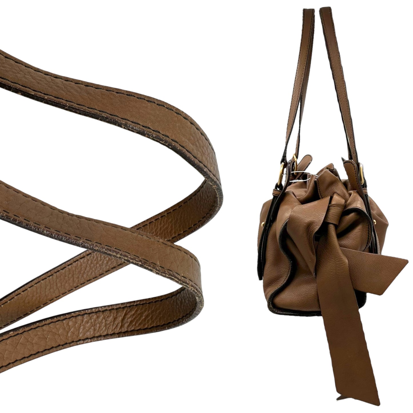 Miu Miu Brown Leather Side Tie Shoulder Bag - Outfit Repeater