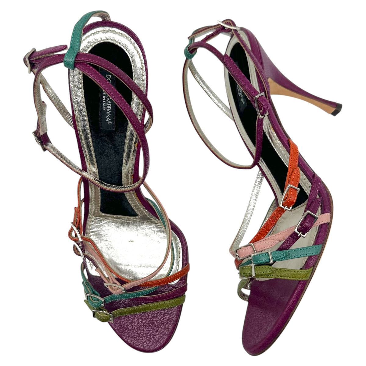 Dolce & Gabbana Purple Multicolor Multi-Strap Sandal Heels