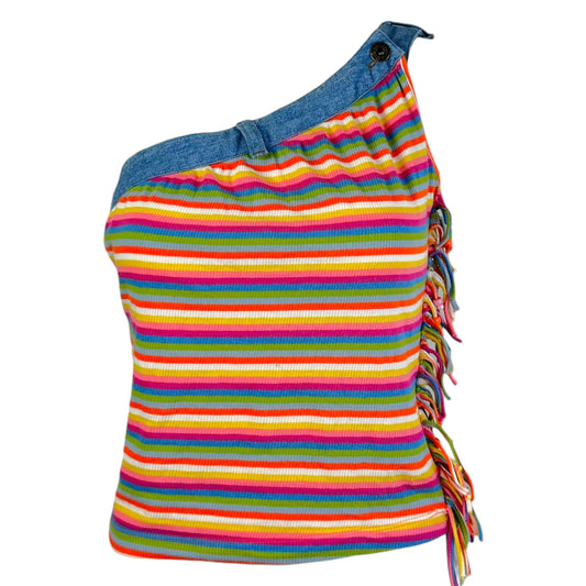 D&G Dolce & Gabbana One Shoulder Multicolor Striped Beaded Crop Tank