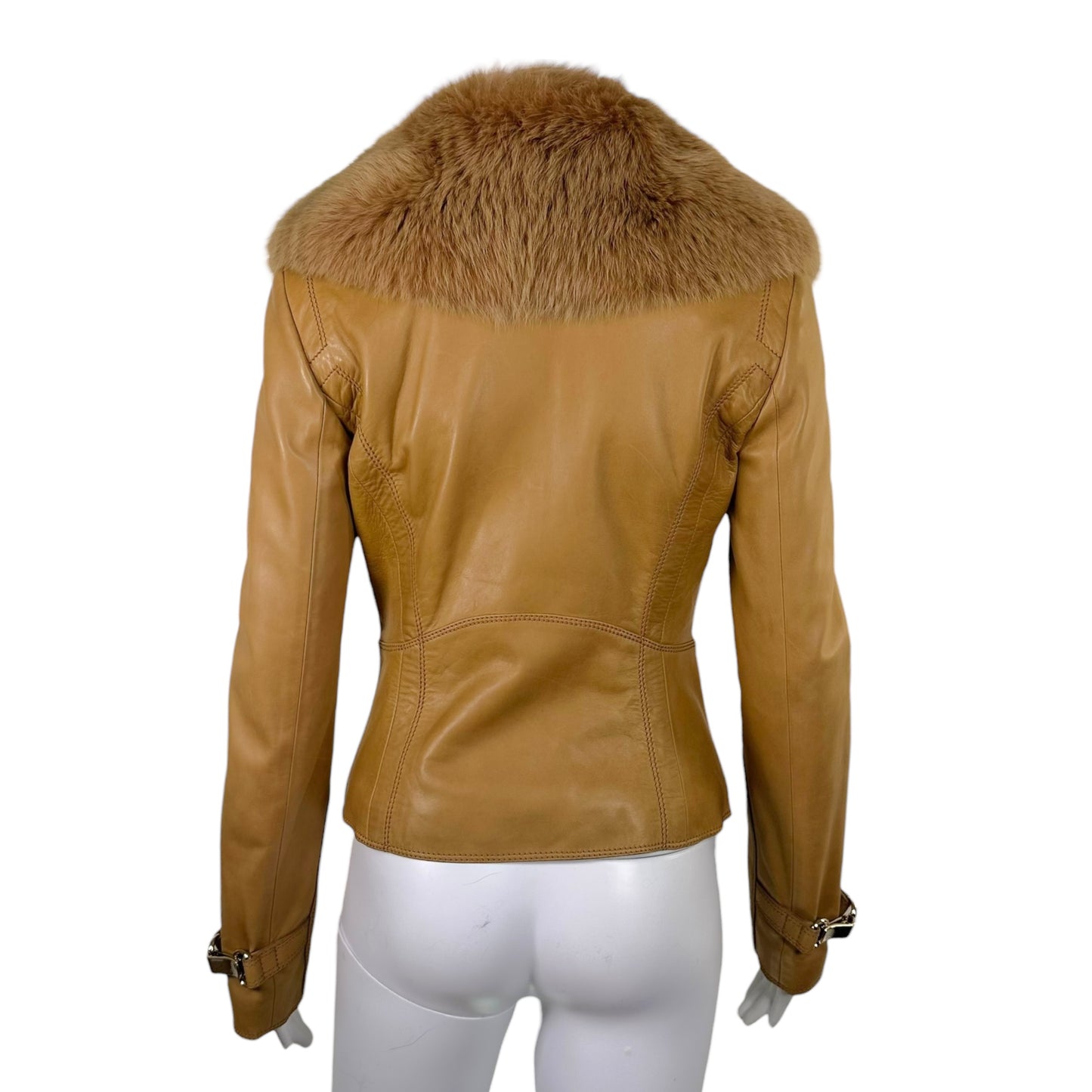 Gucci Brown Fox Fur & Leather Horsebit Jacket