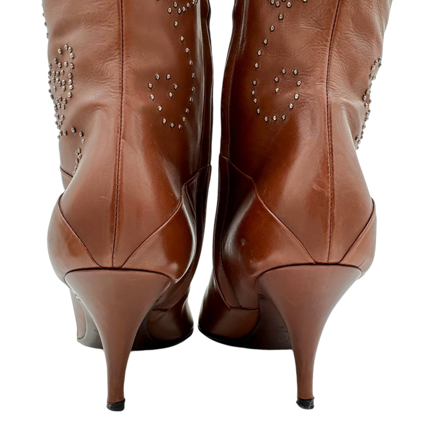 Oscar de la Renta Brown Studded Leather Boots - Outfit Repeater