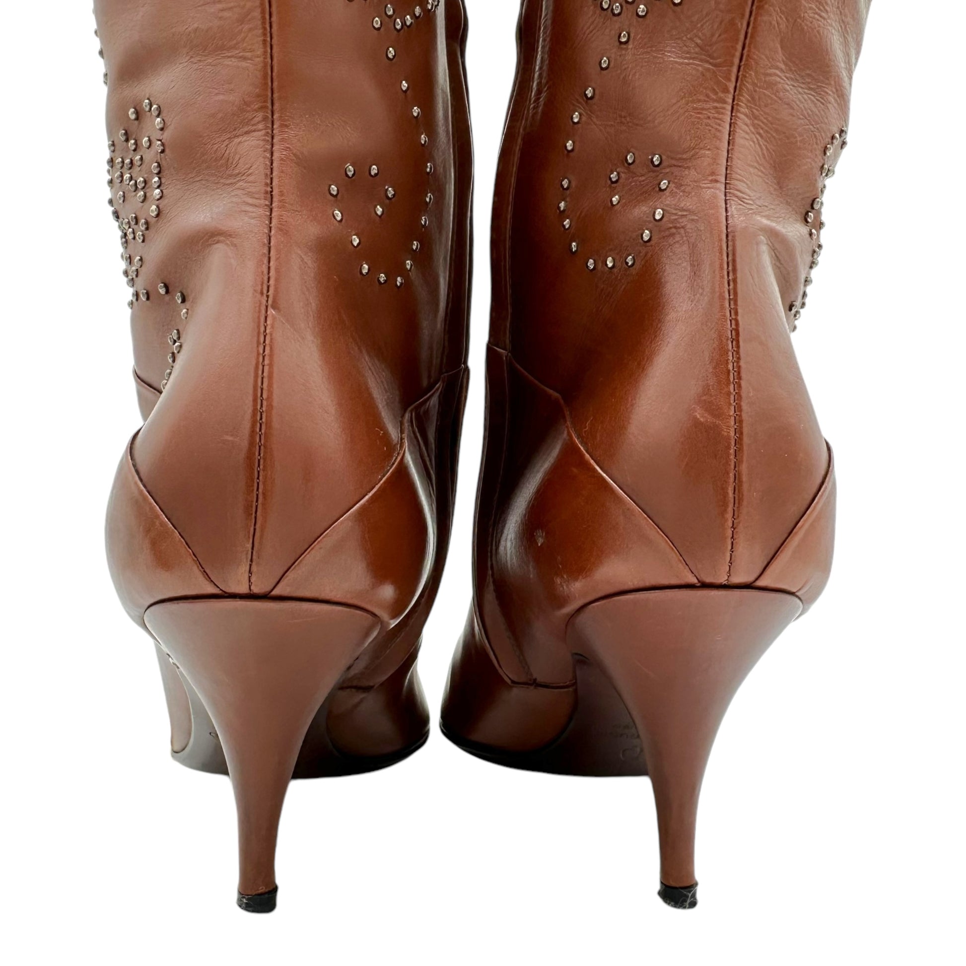 Oscar de la Renta Brown Studded Leather Boots - Outfit Repeater