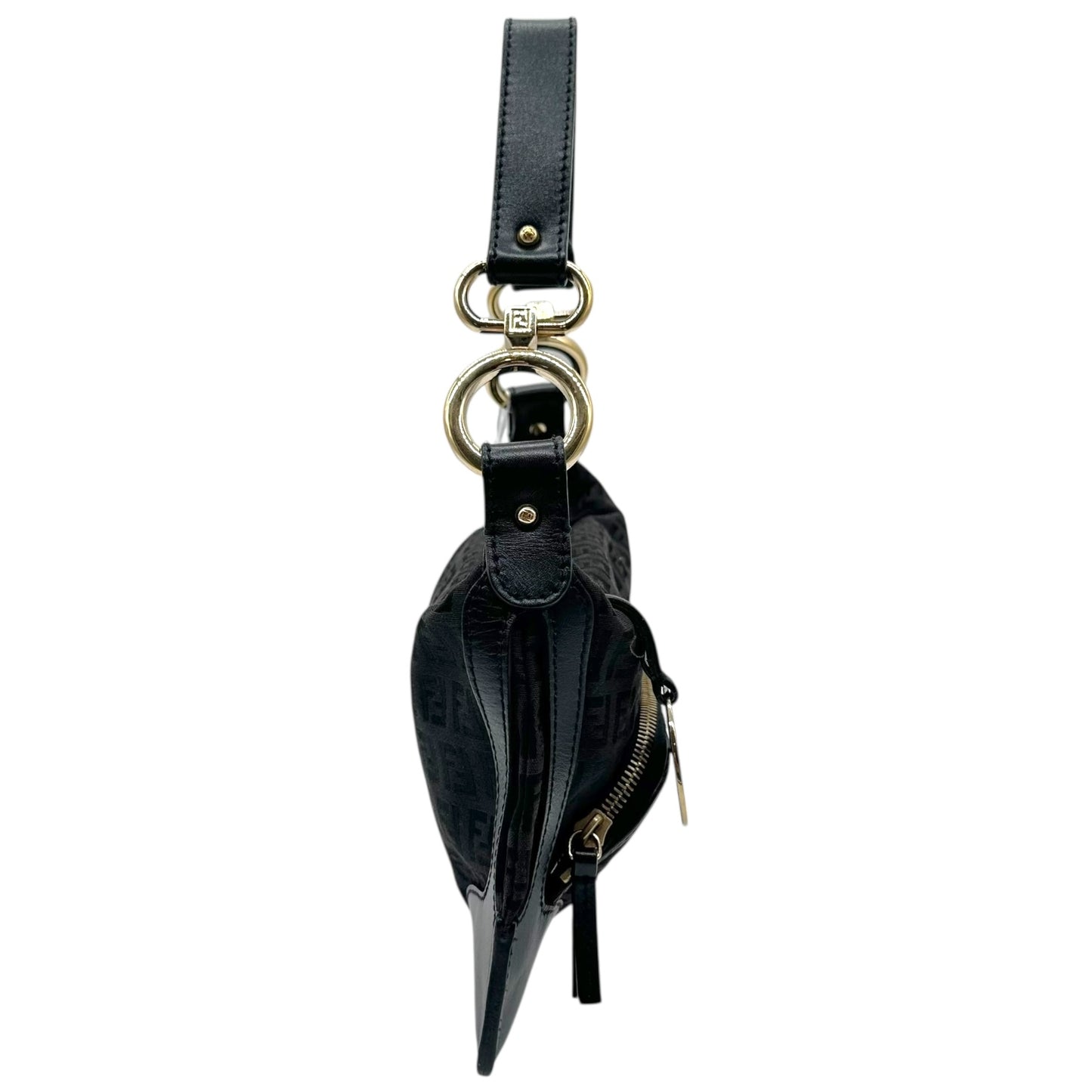 Fendi Black Zucchino Monogram Leather Trim Gold Hardware Shoulder Bag - Outfit Repeater