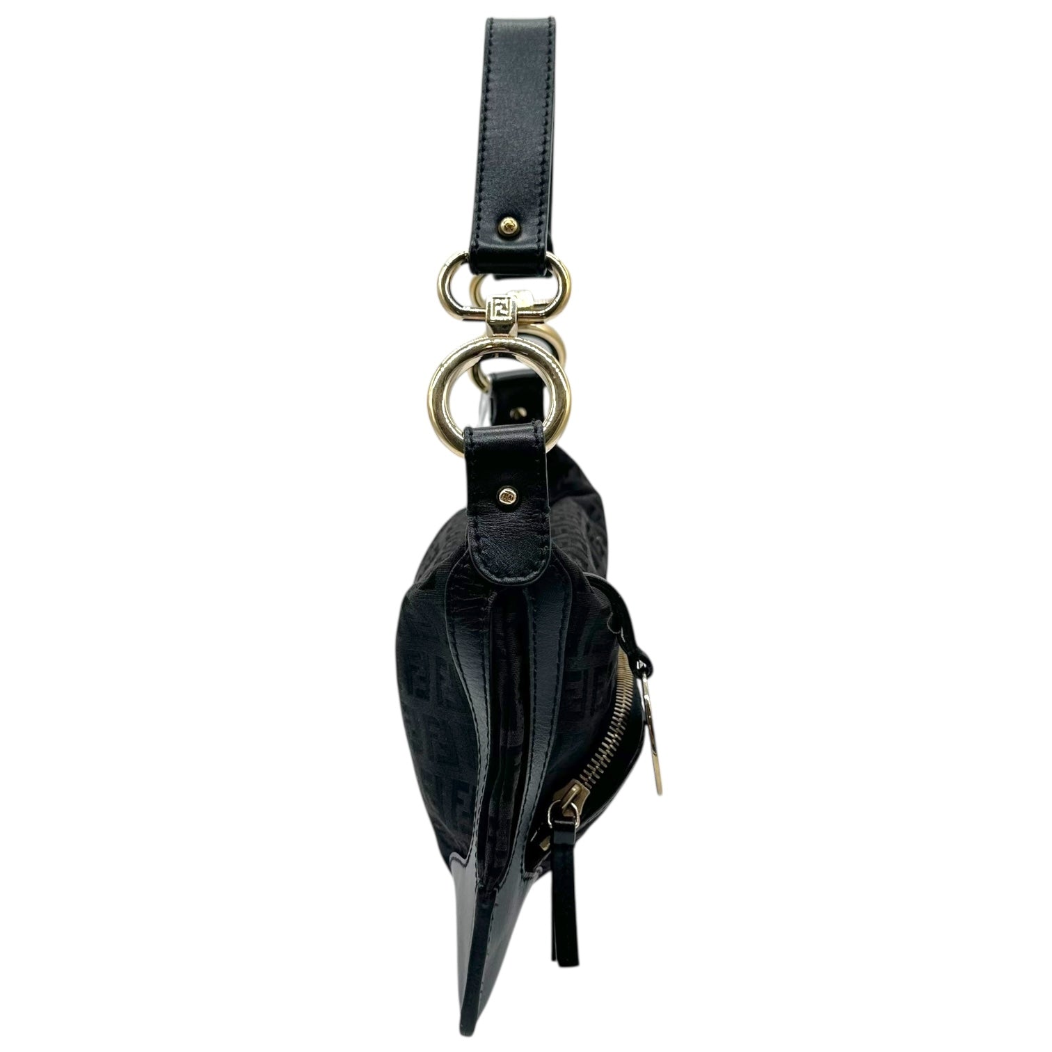 Fendi Black Zucchino Monogram Leather Trim Gold Hardware Shoulder Bag - Outfit Repeater