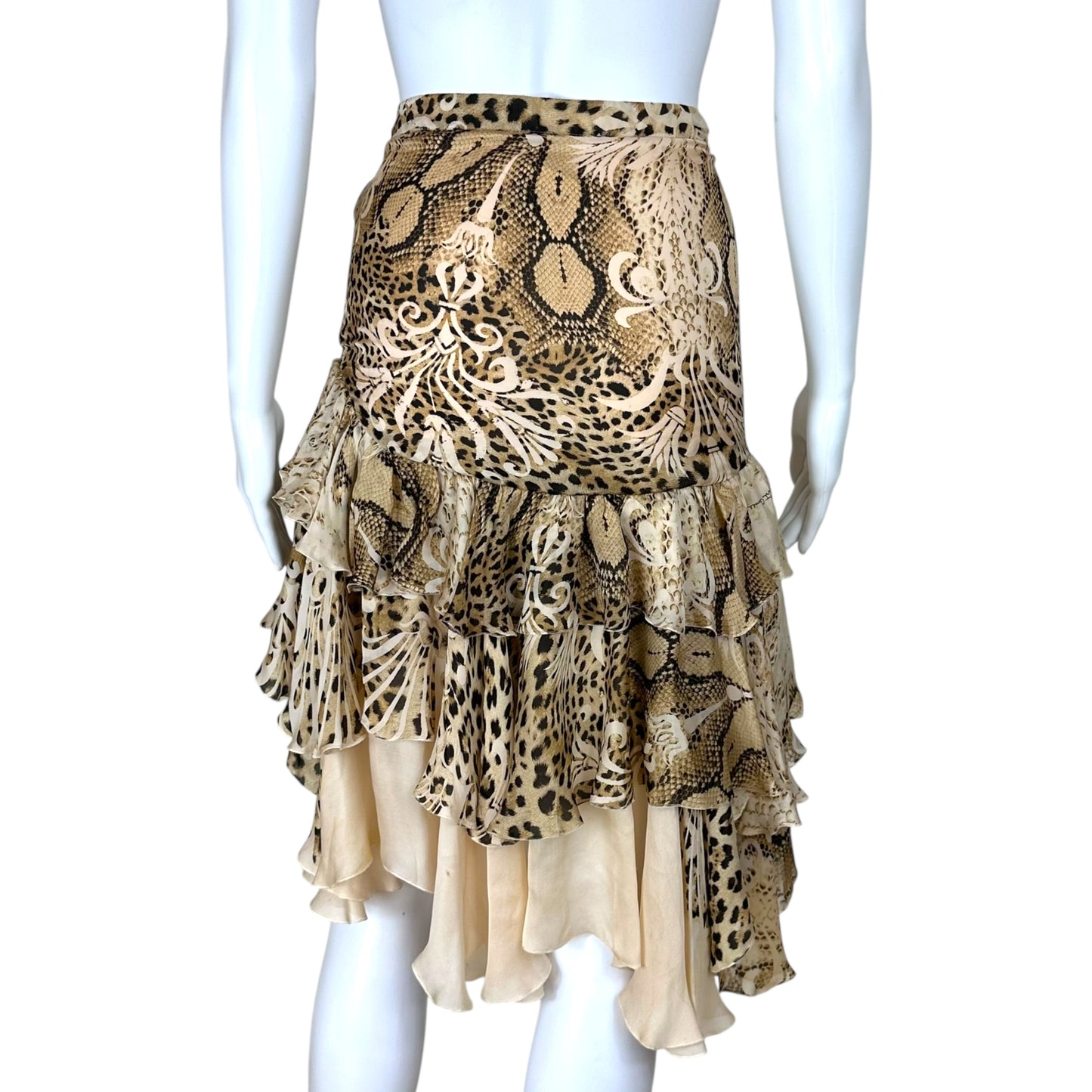 Roberto Cavalli 2006 Leopard & Python Print Tiered Silk Skirt