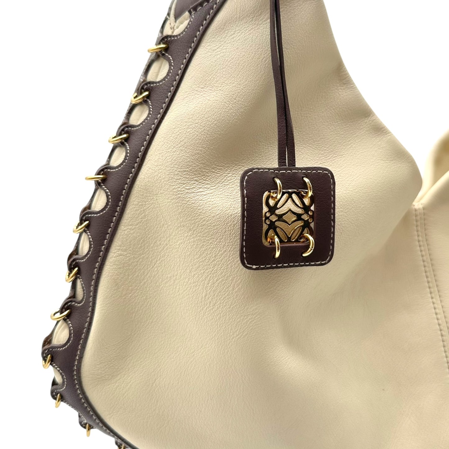 Loewe Ivory Leather Pierced Hobo Bag