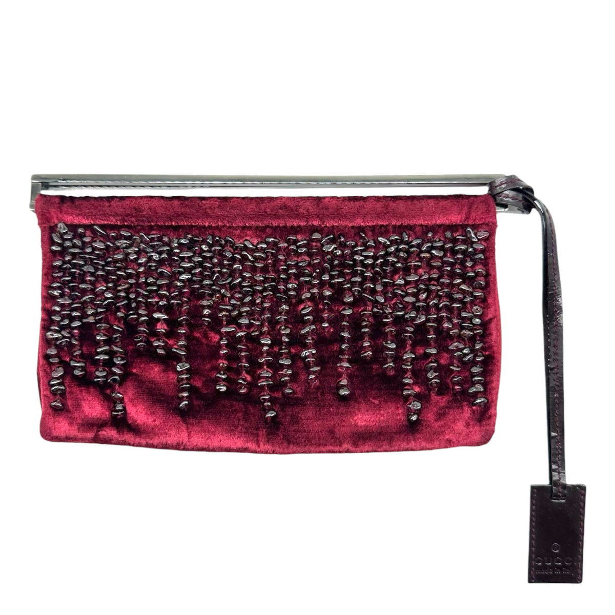 Gucci Velvet Beaded Clutch Bag Burgundy 1990s Vintage