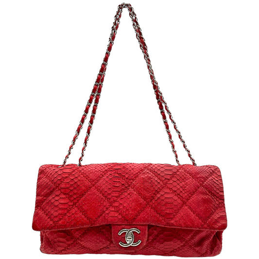 Chanel Cherry Red Python East-West Flap Bag