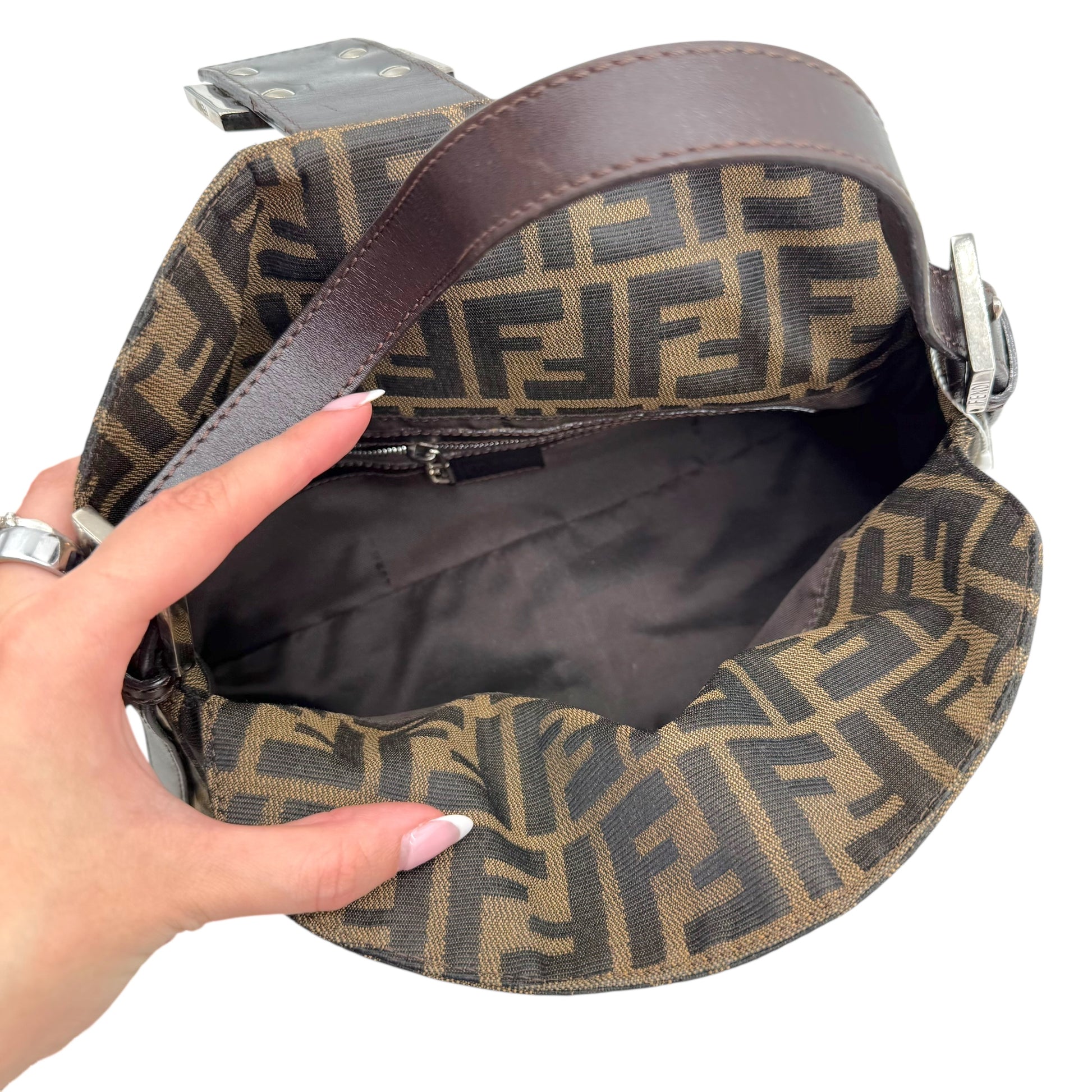 Fendi Brown Zucca Monogram Fold-Over Baguette Bag - Outfit Repeater