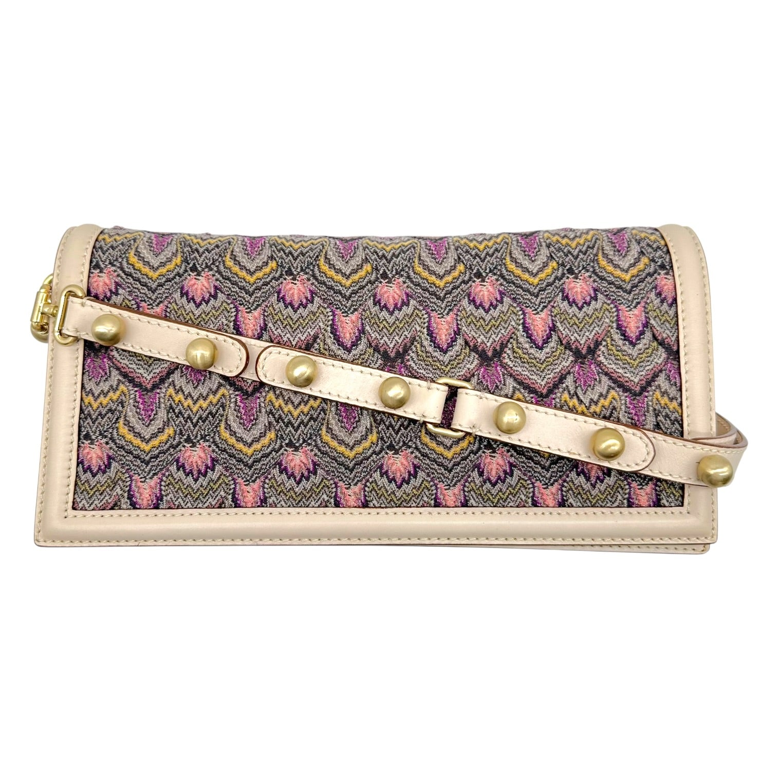 Missoni Shoulder Bag Ivory Leather Multicolor Chevron Knit
