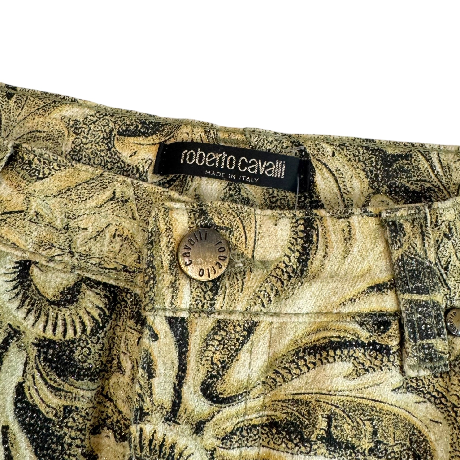 Roberto Cavalli Gold Damask Print Jeans Medium