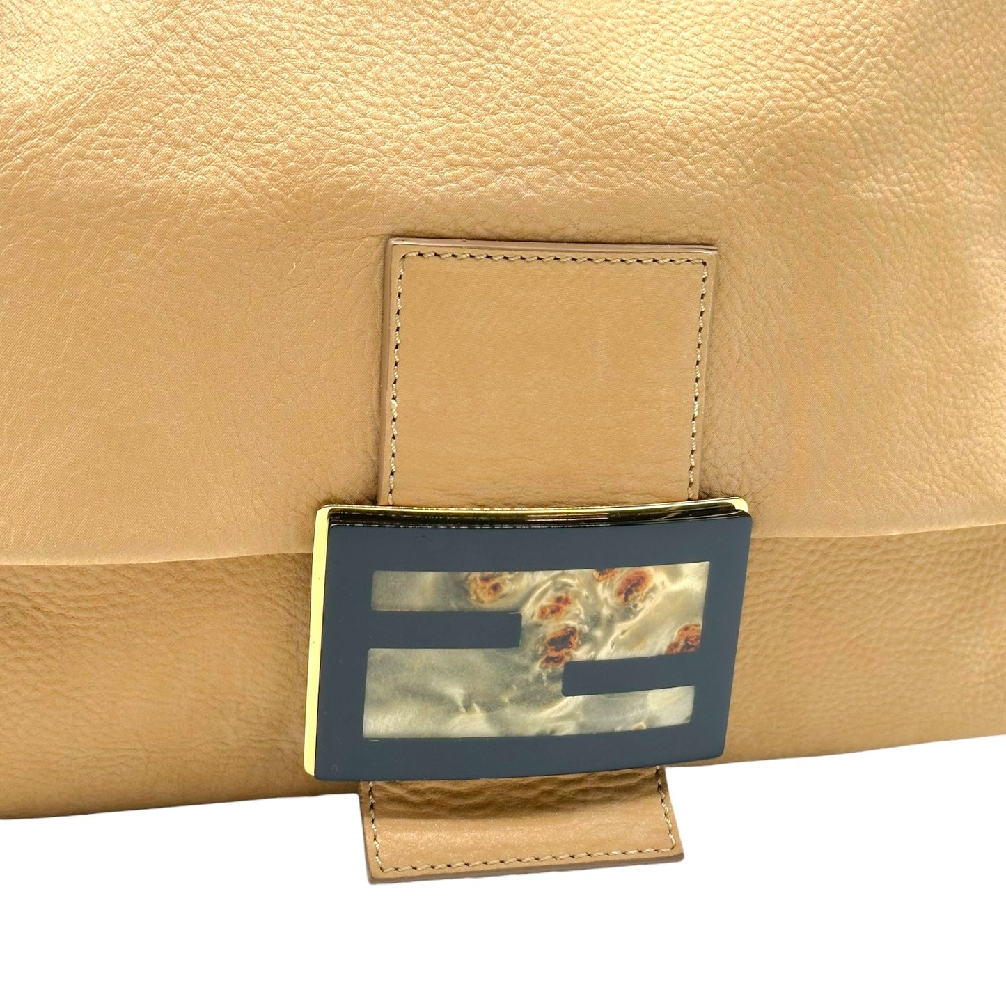 Fendi XL Mama Baguette Bag Tan Nubuck Burlwood Accent