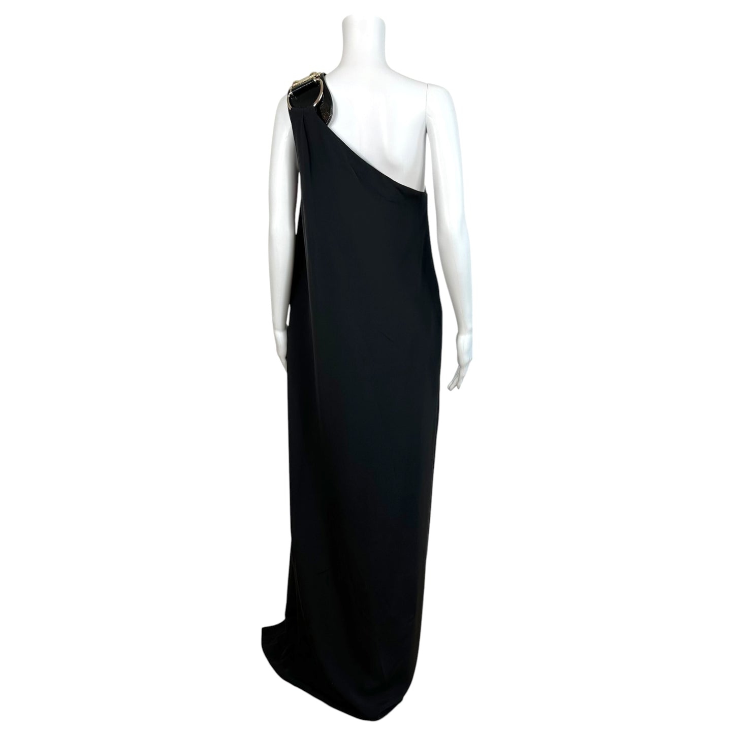 Gucci S/S 2008 Black & Yellow Silk Studded Horsebit One-Shoulder Gown