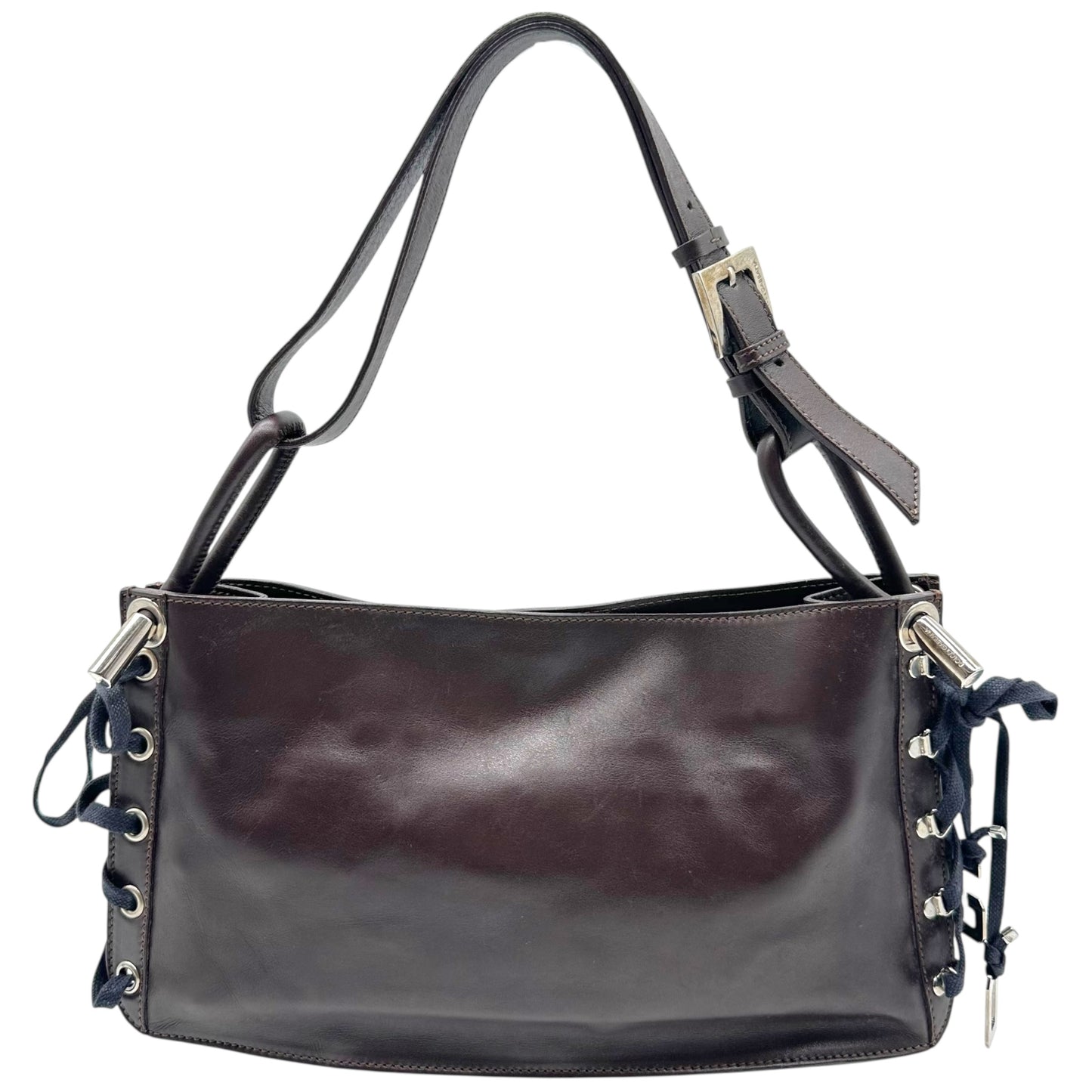 Dolce & Gabbana Brown Leather Navy Lace Up Side Shouler Bag