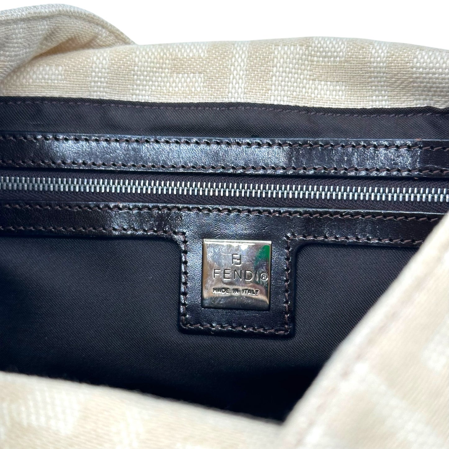 Fendi Ivory Zucca Monogram Square Baguette Shoulder Bag - Outfit Repeater