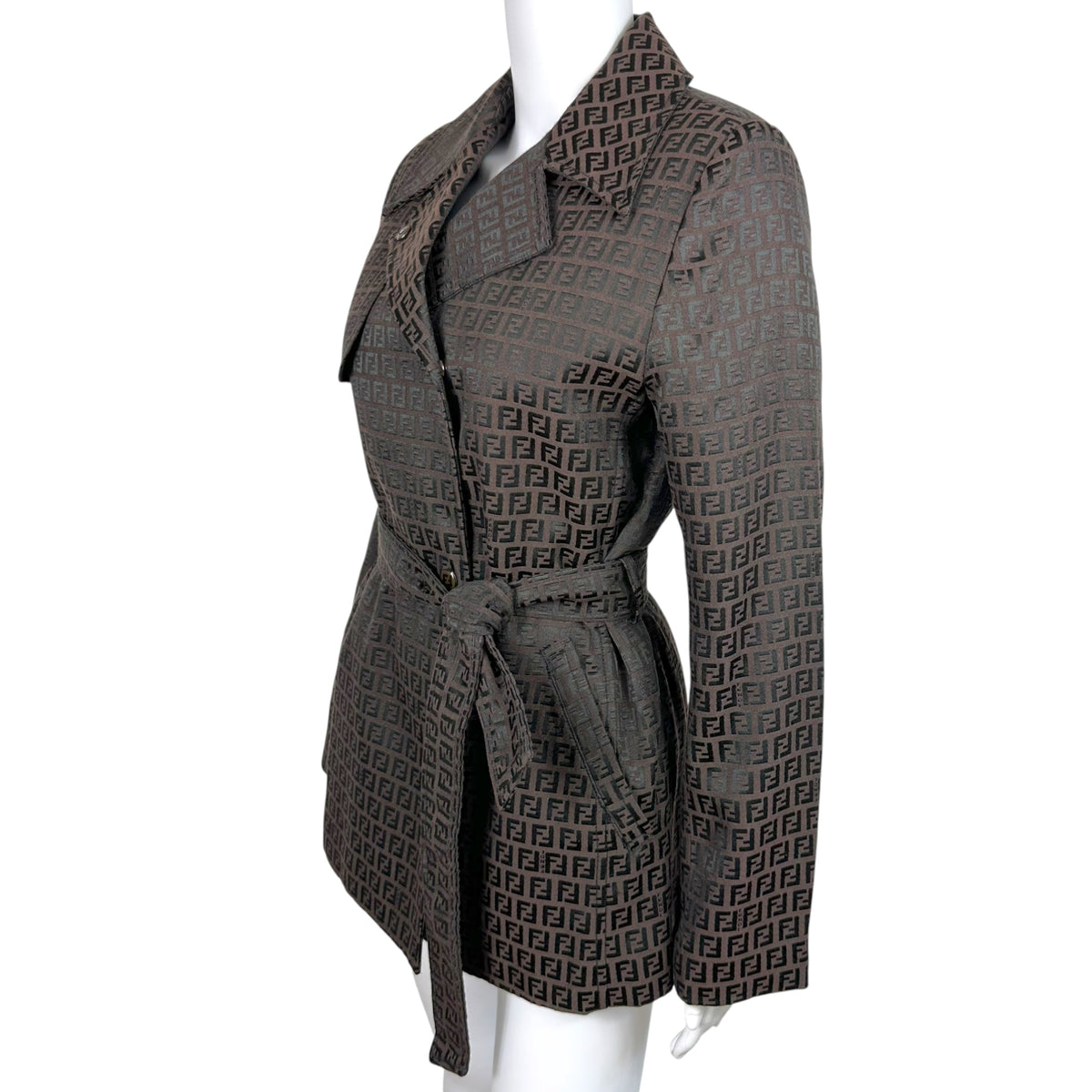 Fendi Short Trench Coat Brown Black Zucchino Monogram