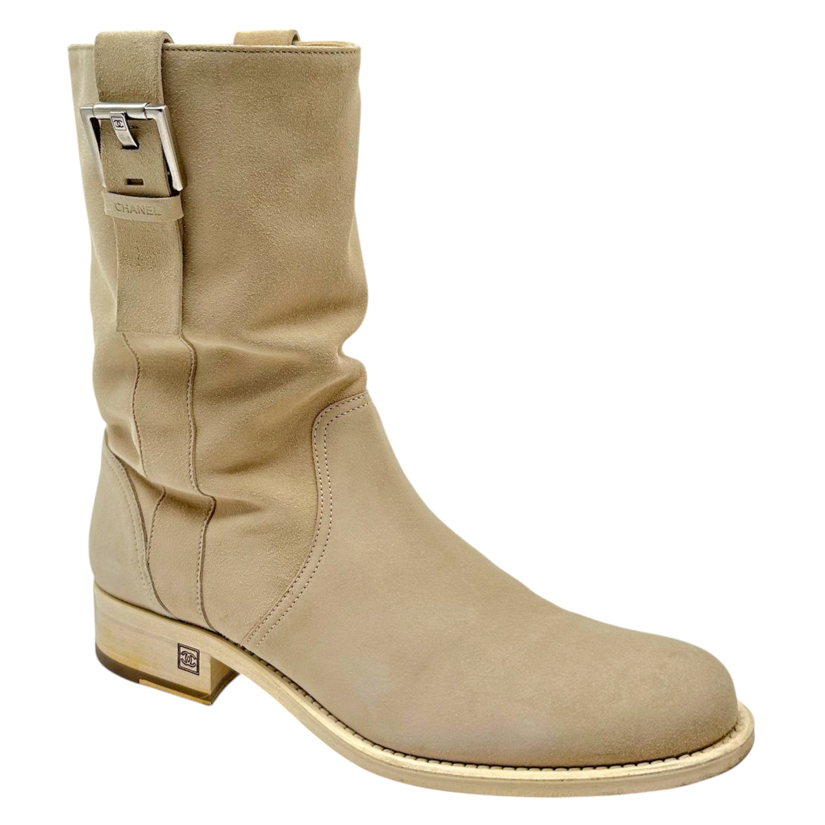 Chanel Engineer Boots Light Beige Suede Wood Sole