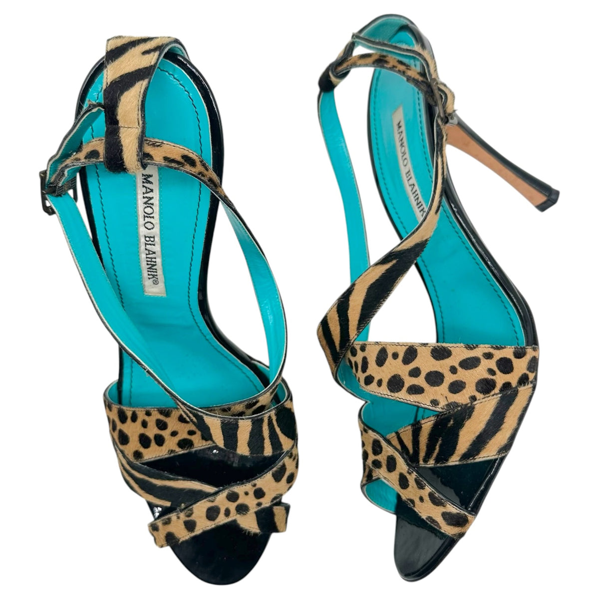 Manolo Blahnik Strappy Heels Animal Print Ponyhair Size 42