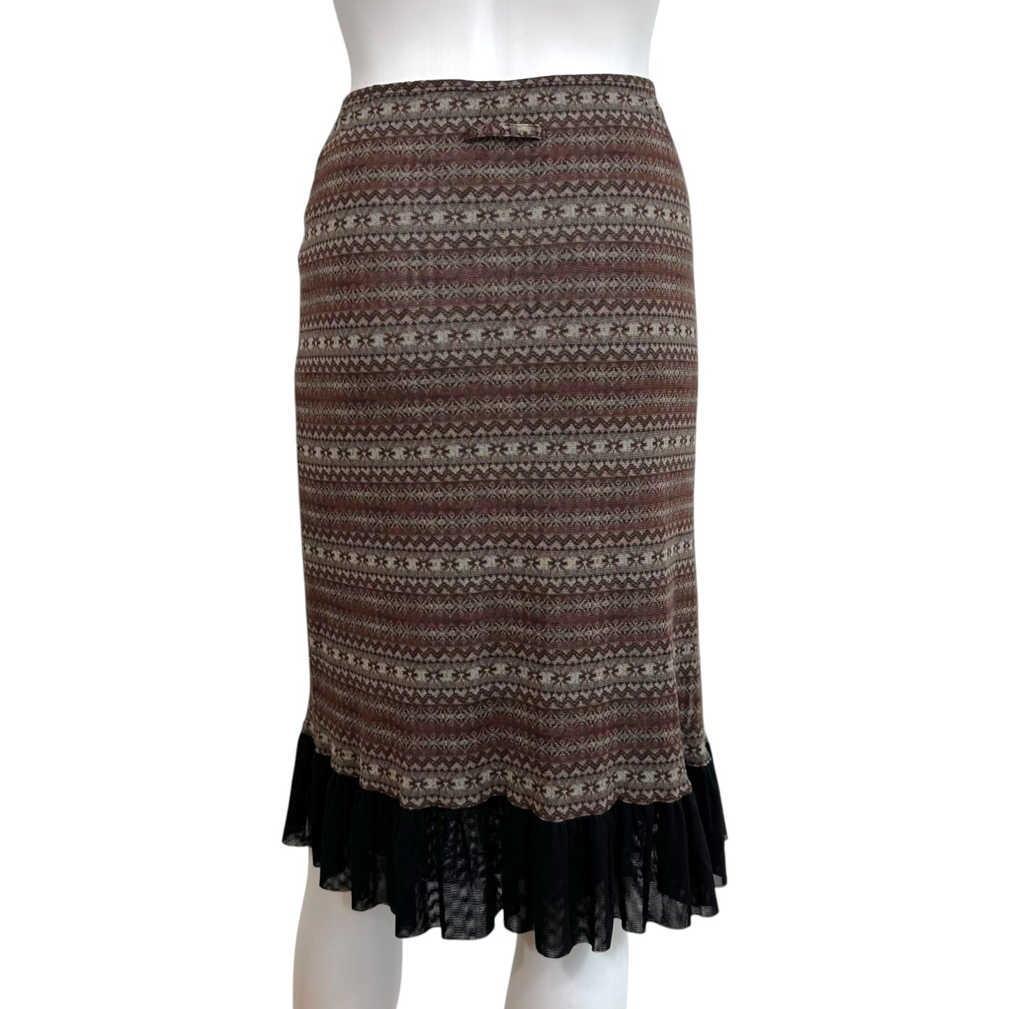 Jean Paul Gaultier Brown & Gray Nordic Print Mesh Midi Skirt