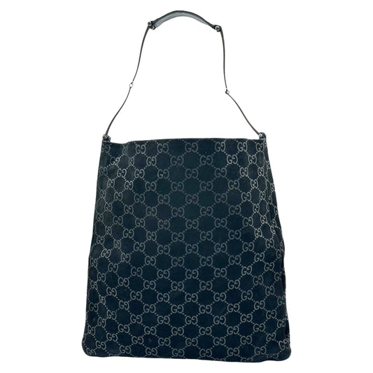 Gucci Black Suede Monogram Metal Horsebit Strap Hobo Bag *AS IS*